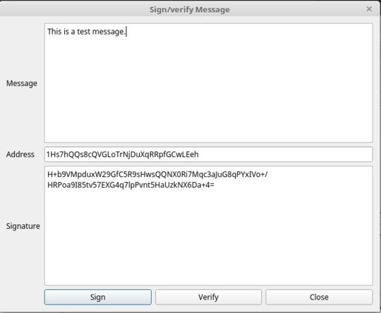 Electrum 3.3.6 Sign/Verify tool