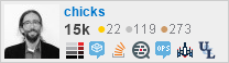 profile for chicks on Stack Exchange, a network of free, community-driven Q&A sites