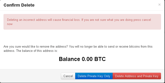 Blockchain.info Confirm Deletion of Private Keys