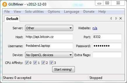 Slush main server credentials GUIminer