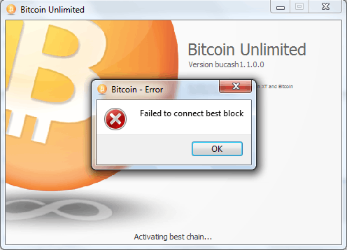 Bitcoin - Error: Failed to connect to best block