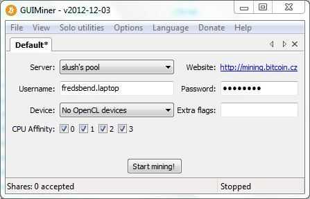 Slush Default credentials on GUIminer