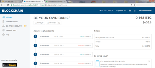 Screenshot of wallet transactions