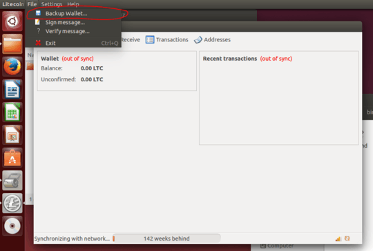 screenshot of Backup Wallet option
