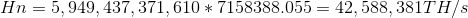 Hn = 5,949,437,371,610 * 7158388.055 = 42,588,381 TH/s