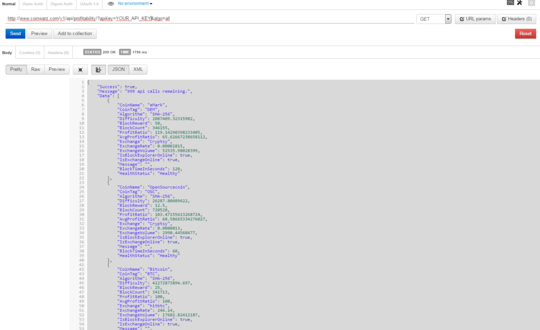 Postman REST client call to CoinWarz API Endpoint