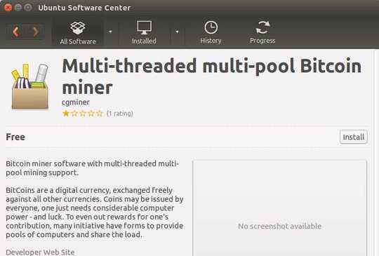 Screenshot of “cgminer” in the Ubuntu Software Center
