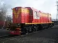 TEM9 (2009-current)- a four-axle export -shunting locomotive with electric transmission changeable, DC and individual drive wheel sets, intended for shunting and export work on the railways of 1520&nbsp;mm of JSC "Russian Railways" and the industrial enterprises of ferrous and non-ferrous metallurgy, chemical industry, power industry, businesses industrial railway transportation, construction and other industries.