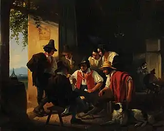 Italian Peasants, playing cardsat the Osteria