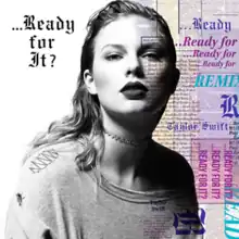 Black and white photo of Taylor Swift with the song's title printed over one side of her face