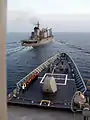 USS Antietam coming alongside JS Hamana for refueling 18 December 2001.
