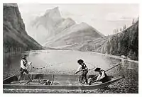 Fishermen on the lake in 1822. Watercolor by Matthäus Loder&nbsp;[de]