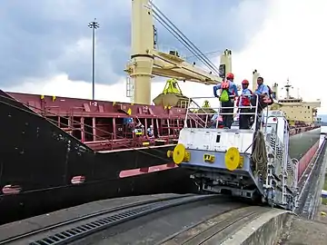 Link and pin on a Panama canal mule. One link for two mules