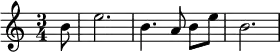 \relative c'' {
\set Staff.midiInstrument = #"french horn"
\key c \major
\time 3/4
\partial8 b8 e2. b4. \autoBeamOff a8 \autoBeamOn b e b2.
}