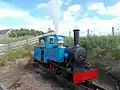 Alan Keef 2-6-0TT 'Bunty' stands on the turnable at Etal Castle Station and whistles prior to moving off