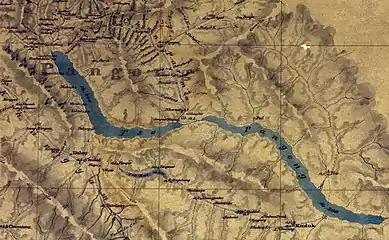 Map of the Pangong lake region with Rudok at the southeast (Strachey, 1851)