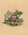 1888 watercolor of painted architectural scene from south wall of cubiculum 9