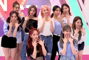 Fromis 9 in June 2019L–R, back: Gyu-ri (former), Ha-young, Na-gyung, Sae-rom, Chae-youngL–R, front: Ji-won, Seo-yeon, Ji-heon, Ji-sun