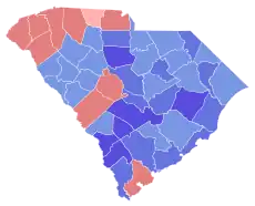 Blue counties were won by Hodges and red counties were won by Beasley