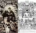 Temptation of the Buddha; the daughters of Mara carved below are trying to seduce him. Mara is on the top right.