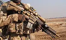 The  HK G28?HK241 designated marksman rifle features STANAG 4694 NATO Accessory Rails.