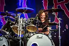 Paul Mazurkiewicz drumming for Cannibal Corpse in May 2016