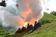 Replica Cellerier mortars being fired during a re-enactment in Belfort, France.