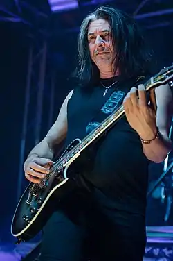 Skolnick performing with Testament in 2017
