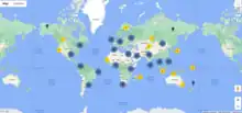 Map of World Intellectual Property Day Events 2019. Events were reported in 136 countries in 2019.