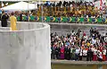 The President delivers a public address at the Parlatorium of the Planalto Palace