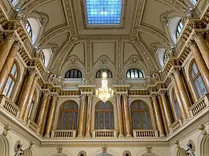 Interior of the Old National Bank of Romania Palace, Bucharest, 1883-1900, by Joseph-Marie Cassien Barnard and Albert Galleron, assisted by Grigore Cerkez and Constantin Băicoianu