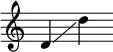 { \set Score.proportionalNotationDuration = #(ly:make-moment 1/8) \new Staff \with { \remove "Time_signature_engraver" } {\clef treble d'\glissando d''} }