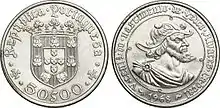 Photograph of a silver-colored 1968 coin with a profile of a bearded man on the obverse and a coat of arms on the reverse