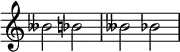 {
\override Score.TimeSignature #'stencil = ##f
\relative c'' {
\clef treble \time 4/4 beses2 bes2 \accidentalStyle modern beses2 bes2
} }