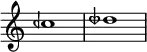{
\override Score.TimeSignature #'stencil = ##f
\relative c'' {
\clef treble \time 4/4 ceh1 deseh
} }