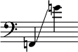 {
\override SpacingSpanner.strict-note-spacing = ##t
\set Score.proportionalNotationDuration = #(ly:make-moment 1/8)
\clef bass \omit Score.TimeSignature
\relative f, {f!4 \glissando g''!}
}