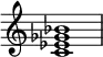 {
\override Score.TimeSignature #'stencil = ##f
\relative c' {
\clef treble
\time 4/4
\key c \major
<c es ges bes>1
} }