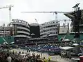 Bigger Bang stage being set up, Twickenham, London, UK, August 2006.