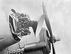 British Mk. VIII, the first microwave air intercept radar, in nose of British fighter.  Microwave radar, powered by the new magnetron tube, significantly shortened World War II.