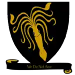 A coat of arms showing a golden kraken on a black field
