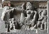 One of 108 dance mudra poses at Nataraja Temple, Chidambaram, Tamil Nadu. 13th–18th century