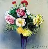 A bouquet of roses and carnations