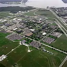 Aerial view of the complex from 2000 feet, c 1989