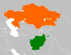 Map indicating locations of Afghanistan and Kazakhstan