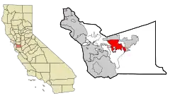 Location of Pleasanton within Alameda County, California.
