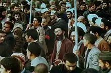 Current Iranian leader, Ali Khamenei, in a Revolutionary protest in Mashhad