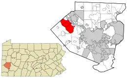 Location of Moon Townshuip in Allegheny County and Pennsylvania