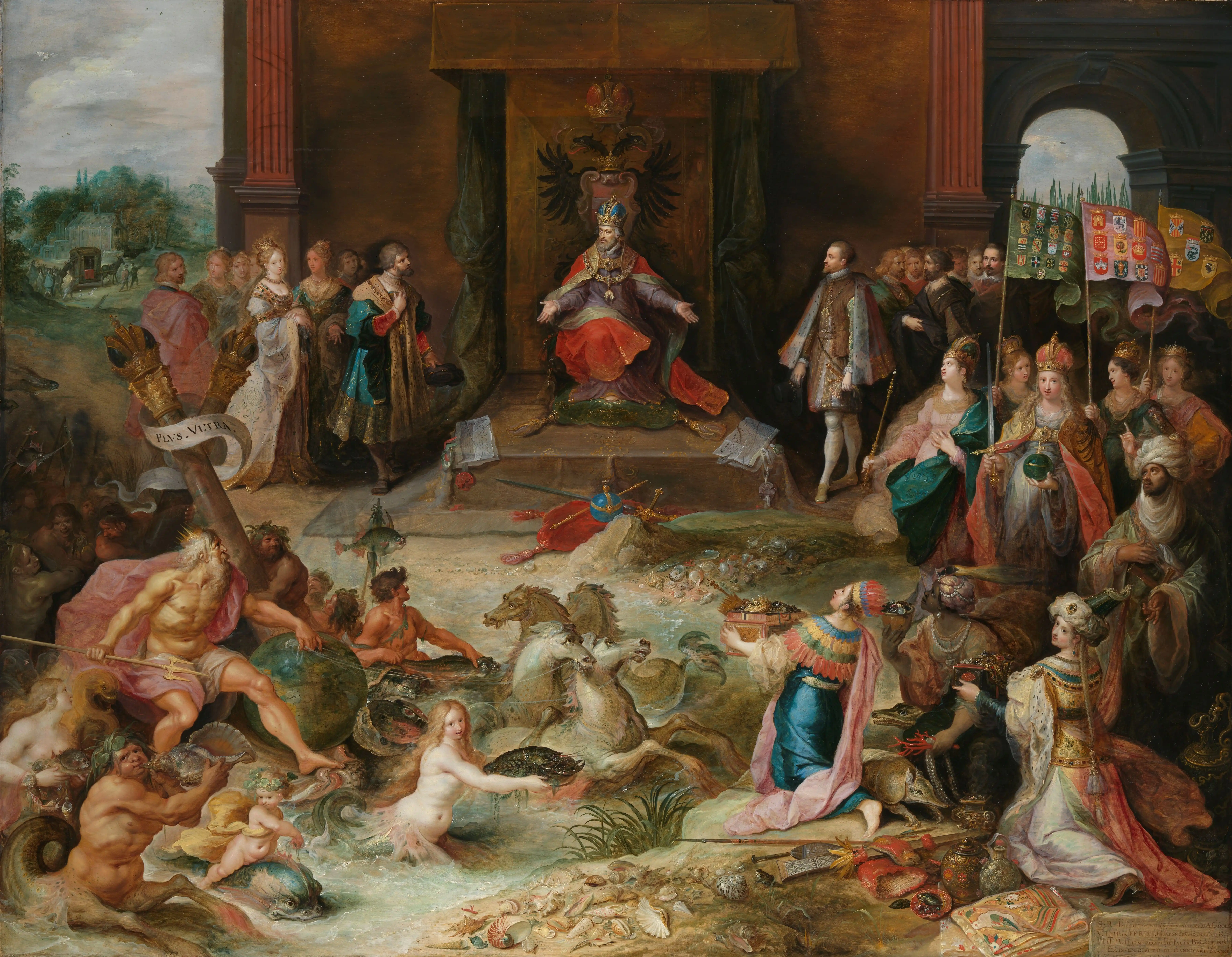 thumbIn Allegory on the abdication of Emperor Charles V in Brussels, Frans Francken the Younger's depiction of Charles V in the allegorical act of dividing the entire world between Philip II of Spain and Emperor Ferdinand I