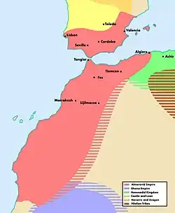 The Almoravid empire at its greatest extent, c. 1120.