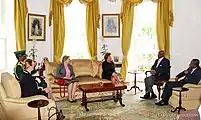 Portraits of the Queen and Prince Philip displayed at Government House, Bridgetown